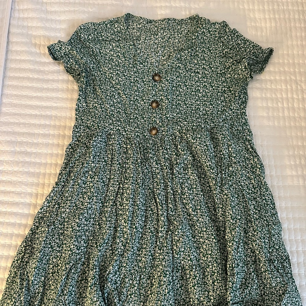 Sage green dress with tiny white flower mini